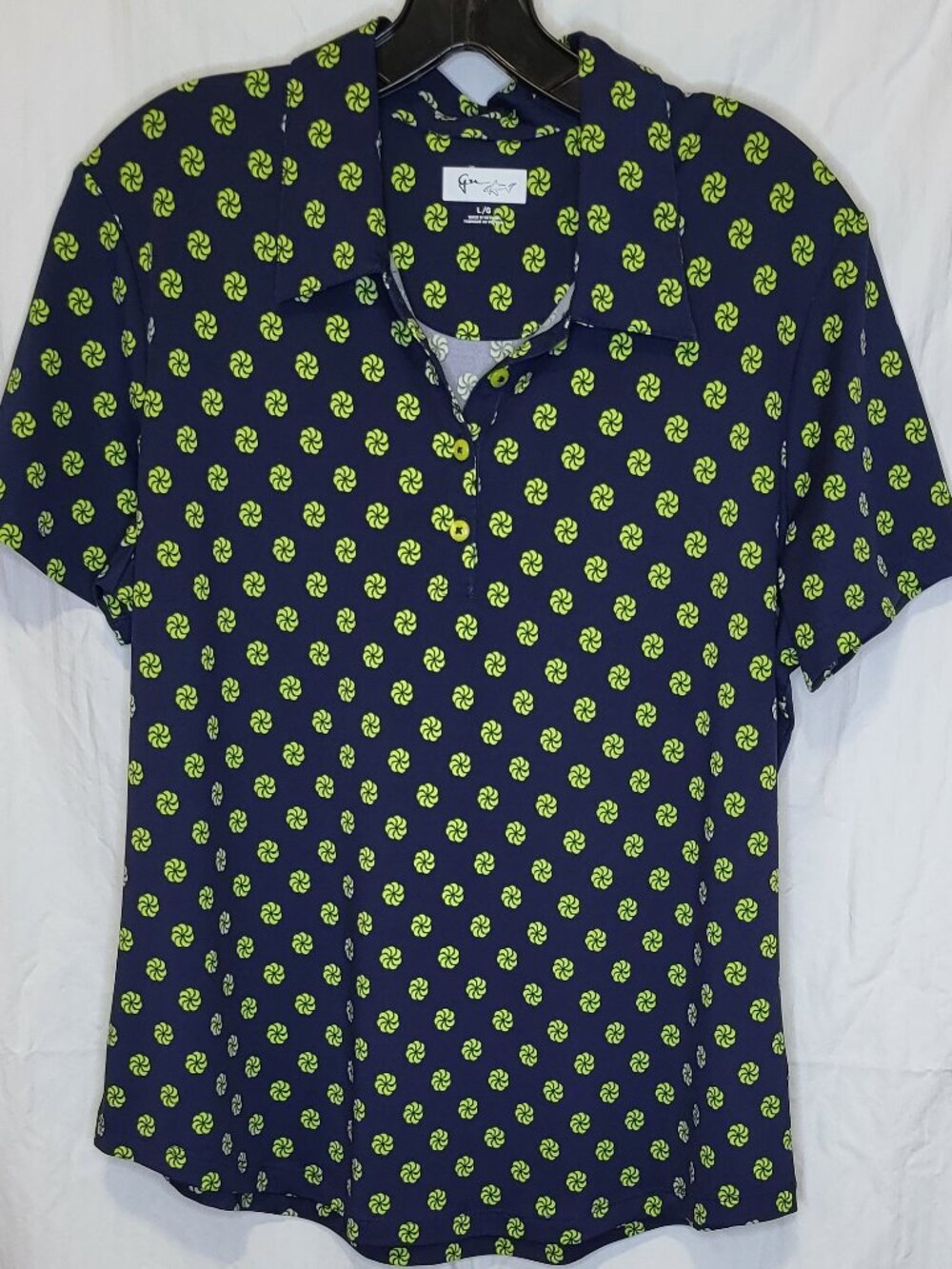 Greg Norman Navy & Lime Green Performance Polo Shirt Women's Large Golf Casual